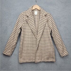 JOIE Tan Black Plaid Soft Open Jacket Women's Size Small